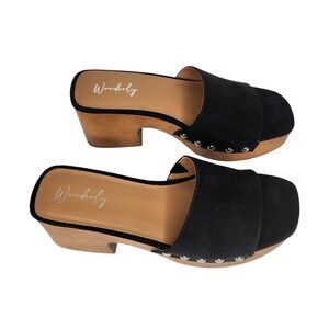Black Wonderly Womens Suede Block Heel Sandals With Studded Details Size 8